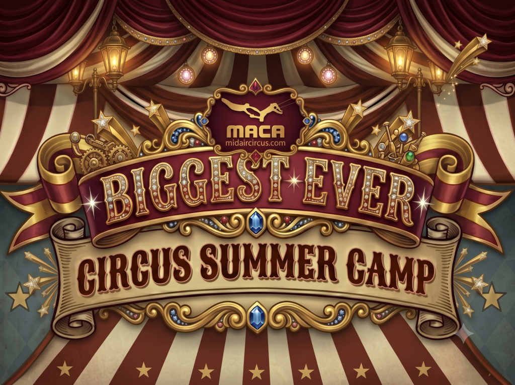 Mid Air Circus Arts Biggest Ever Circus Summer Camp in Phuket featuring flying trapeze, aerial arts, acrobatics, floorwork, juggling, silks, hoop, hammock and circus skills for kids.